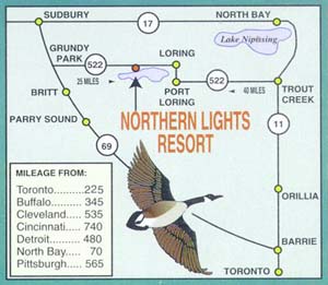 Northern Lights Resort camp in loring, ontario. northern ontario fishing, boating, camping resort. wilderness family resort.